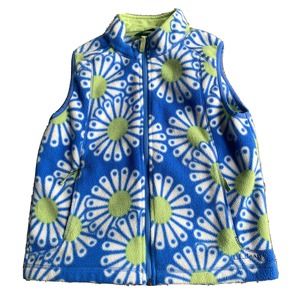 LL Bean Fleece Vest Kids M 10-12 Girls Floral Design 0HLG5